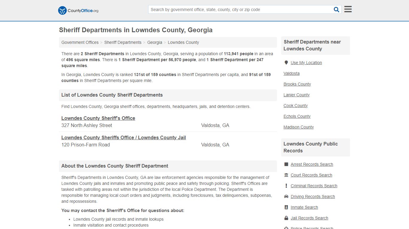 Sheriff Departments - Lowndes County, GA (Arrests, Jails & Auctions)