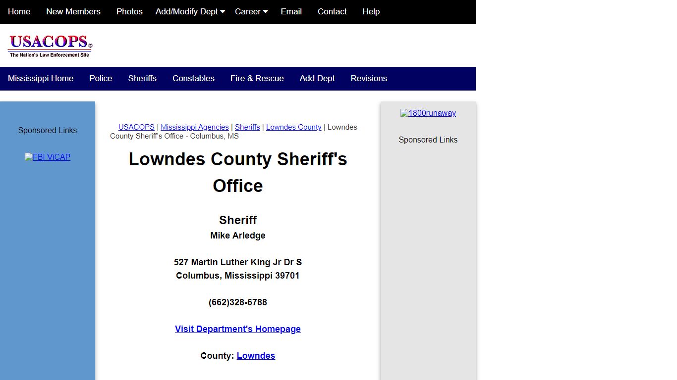 Lowndes County Sheriff's Office in Columbus, Mississippi - USACOPS